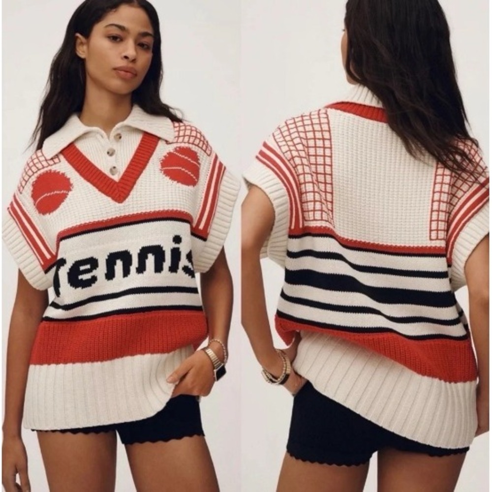 NWOT Anthropologie Maeve x NUULY Tennis Twofer Sweater Large Athleisure Heavy